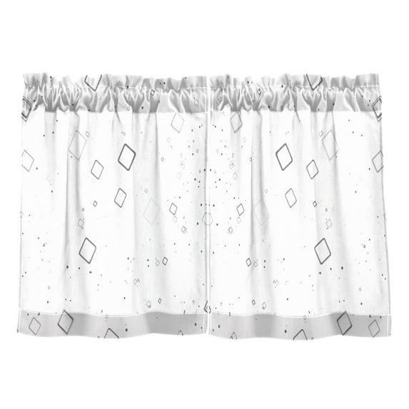 Grey Square Pattern Kitchen Curtains Tier Set 27x24 Inch 2 Panels Semi Sheer Light Filtering Privacy UV Protection