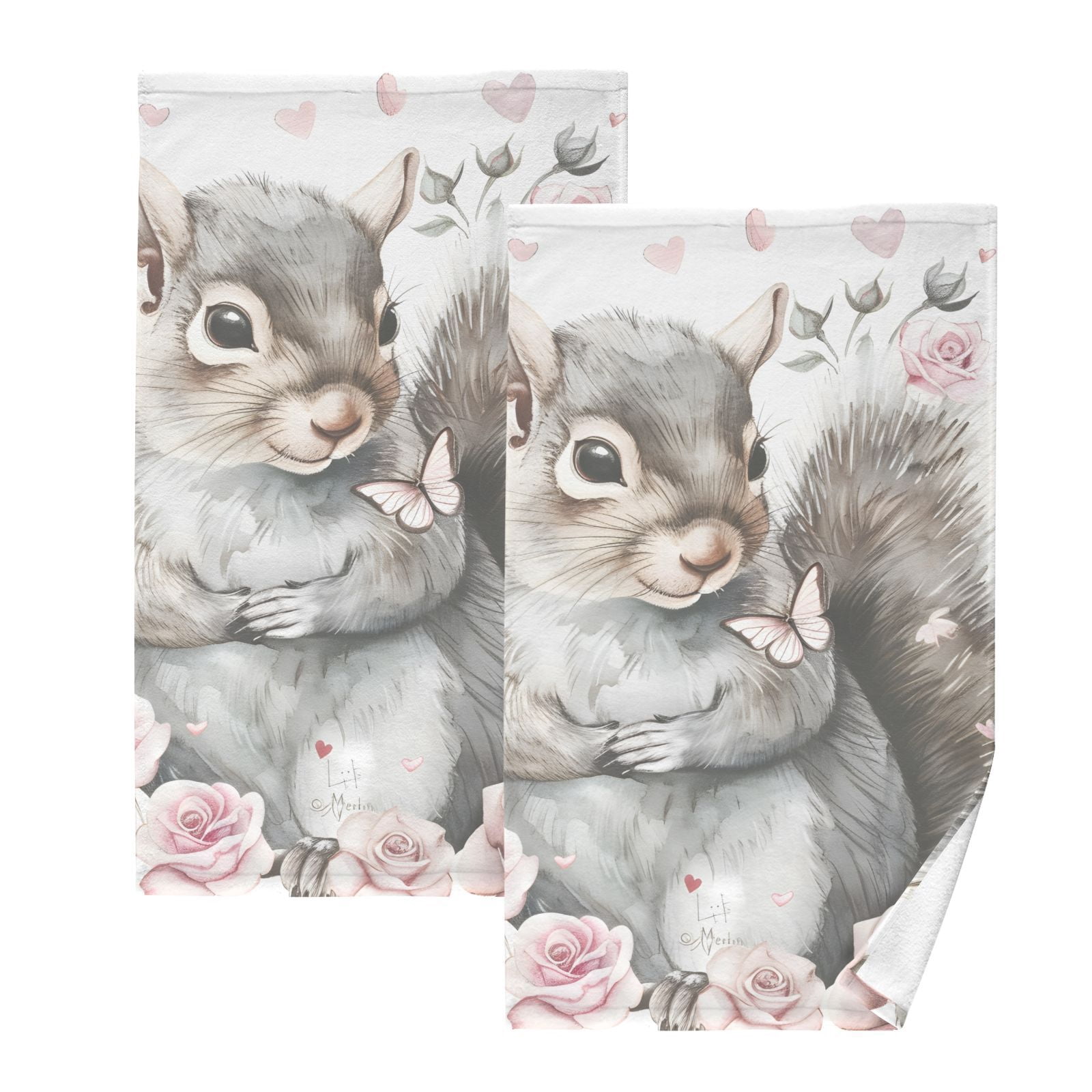 Grey Squirrel Hand Towels Cotton Bath Towels Large Face Towels Absorbent for Bathroom 2 Packs