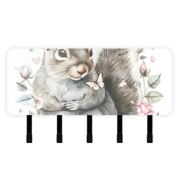 Grey Squirrel Key Holder for Wall Mail Holder Organizer with 5 Key Hooks Wall Mount Key Rack with Shelf