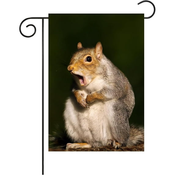 Grey Squirrel Yawning Garden Flag 12×18 Inch Small Vertical Double Sided Seasonal Outside Decor for Farmhouse Yard