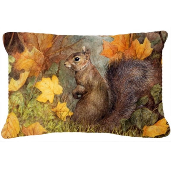 Grey Squirrel in Fall Leaves Fabric Decorative Pillow