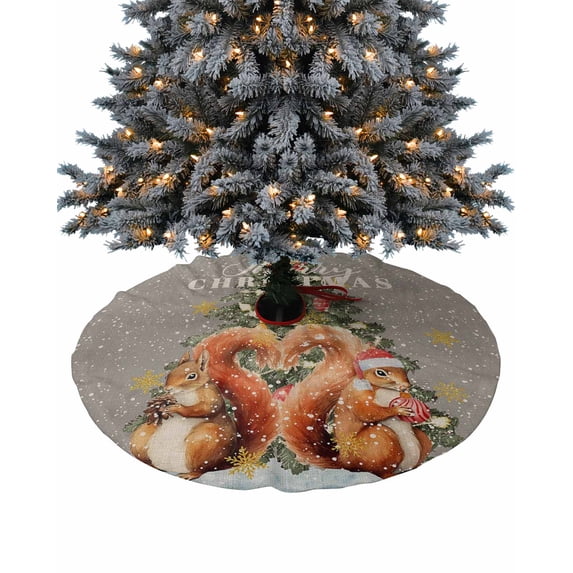 Grey Squirrels Christmas Christmas Tree Skirt 48 Inches Large Christmas Skirt Tree, Winter Snowflake Xmas Tree Tree Skirt Christmas Decorations for Fireplace Party Holidays Indoor Outdoor