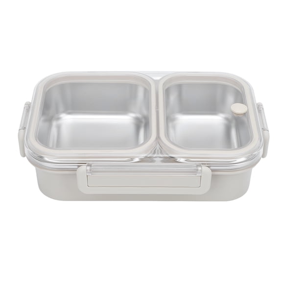 Grey Stainless Steel Lunch Box, 2-Section Odor-Proof Food Container 1.2L