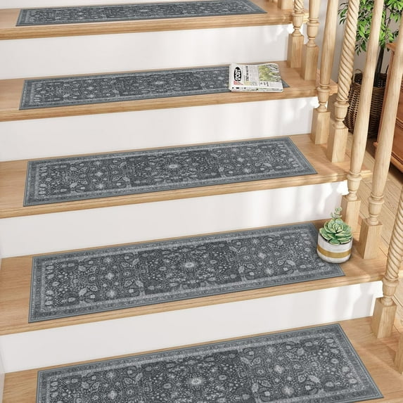 Grey Stair Treads Non Slip 8"x30" Stair Treads for Wooden Steps, Rubber Backing Stair Runner Washable Carpet Stairs Treads, Indoor Safety Stair Runners for Kids Elders Dogs