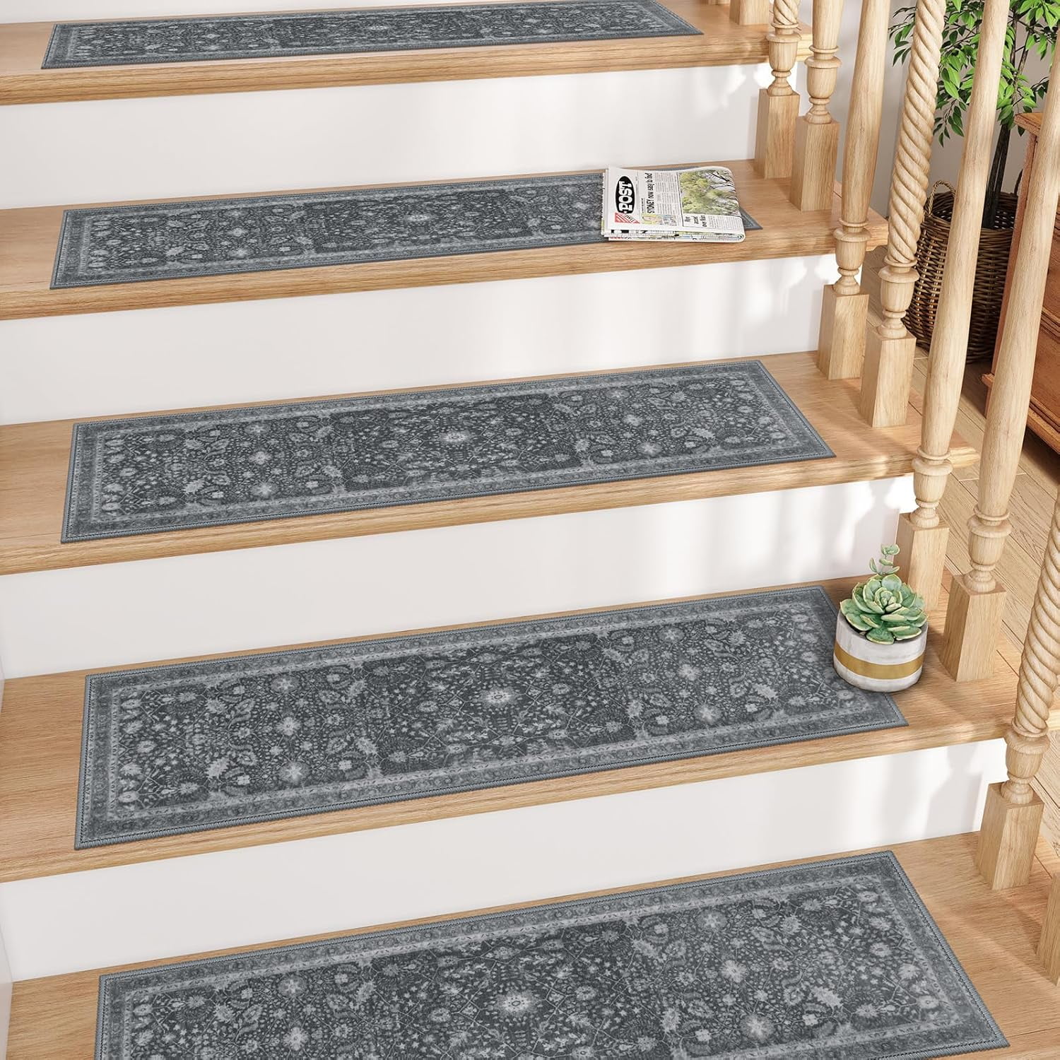 Grey Stair Treads Non Slip 8"x30" Stair Treads for Wooden Steps, Rubber