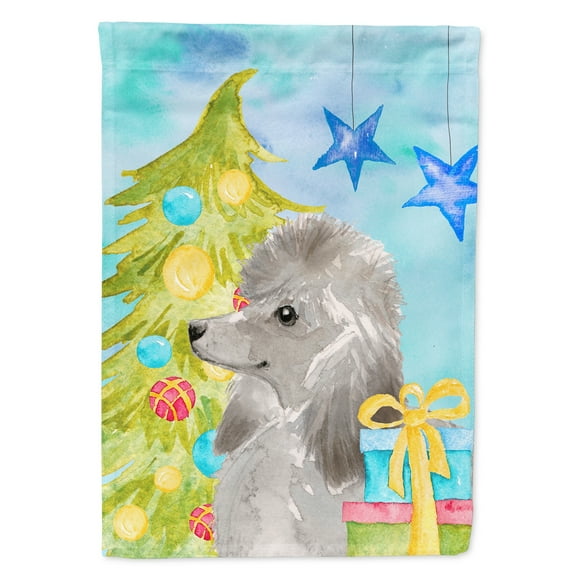 Grey Standard Poodle Christmas House Flag