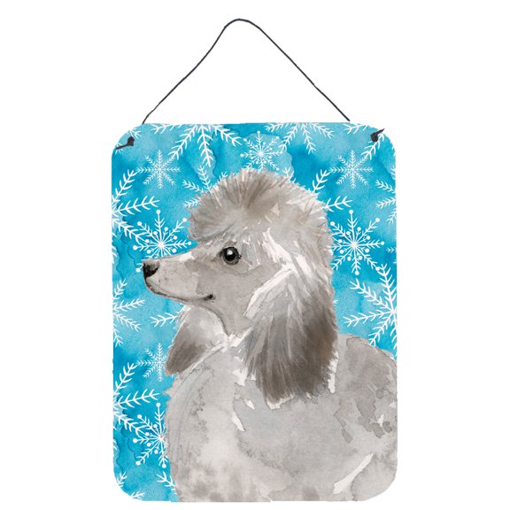 Grey Standard Poodle Winter Wall or Door Hanging Prints