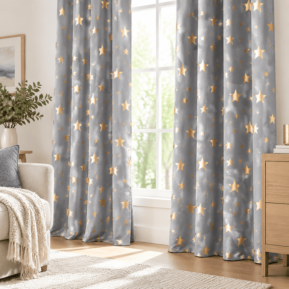 Grey Star Full Blackout Curtafor Bedroom Thermalualted True Pair ...