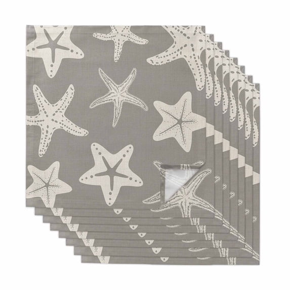 Grey Starfish Coastal Cloth Napkins, Nautical Summer Ocean Abstract Art Washable and Reusable Dinner Napkins Set of 8, Table Napkin for Kitchen Party Birthday Wedding Hotel Housewarming 20"x20"