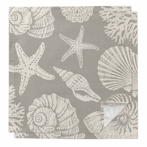Grey Starfish Coastal Cloth Napkins, Shell Coral Summer Beach Nautical Ocean Washable and Reusable Dinner Napkins Set of 2, Table Napkin for Kitchen Party Birthday Wedding Hotel Housewarming 20"x20"
