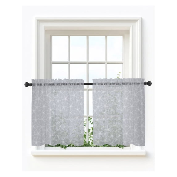 Grey Starfish Coastal Sheer Kitchen Tier Curtains 24 Inch Length,Short Curtains for Small Windows Cafe,Nautical Seaside Ocean Summer Beach Rod Pocket Voile Half Window Treatments 27.5"x24" 2 Panels