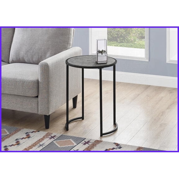 Grey Stone-Look Coffee Table with Black Metal Legs, Sturdy Lightweight Accent Table for Living Room & Bedroom