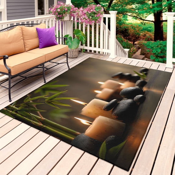 Grey Stone Outdoor Rug for Patio/Deck/Porch, Non-Slip Large Area Rug 4 x 6 Ft, Green Leaves Botanical Modern Art Indoor Outdoor Rugs Washable Area Rugs, Reversible Camping Rug Carpet Runner