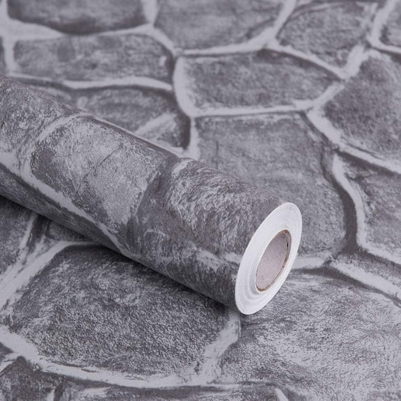 Grey Stone Peel and Stick Wallpaper, 17.7" x 197", Removable Film Textured Wallpaper Self-Adhesive,  Decor for Room Kitchen Wall Cabinet Vinyl Roll NO.101-5