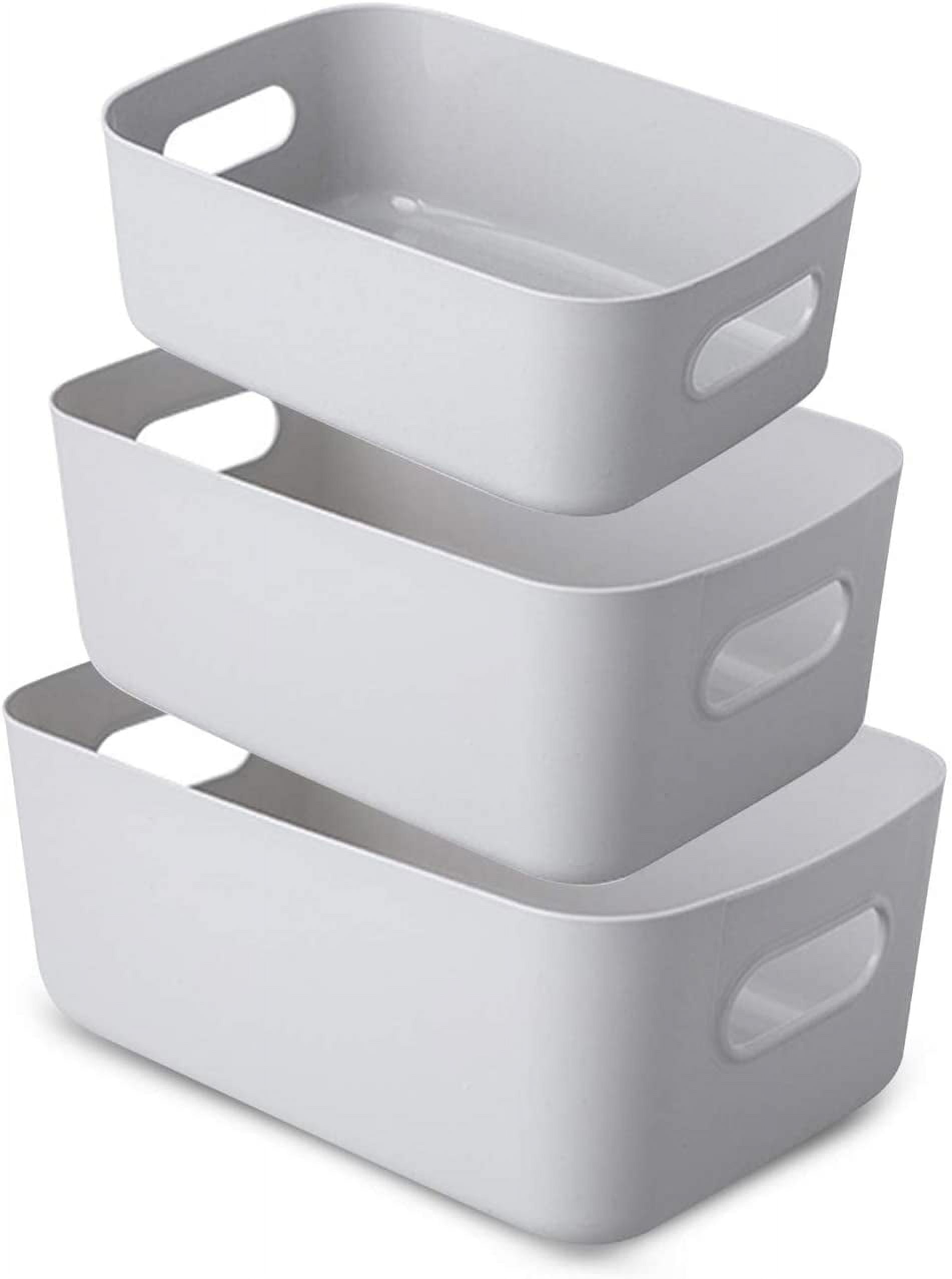 Grey Storage Baskets, 3Pack Plastic Containers with Handle for