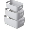 Grey Storage Baskets, 3Pack Plastic Containers with Handle for
