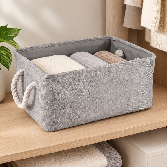 Grey Storage Baskets Fabric, Rectangular Decorative Bins for Gifts & Home