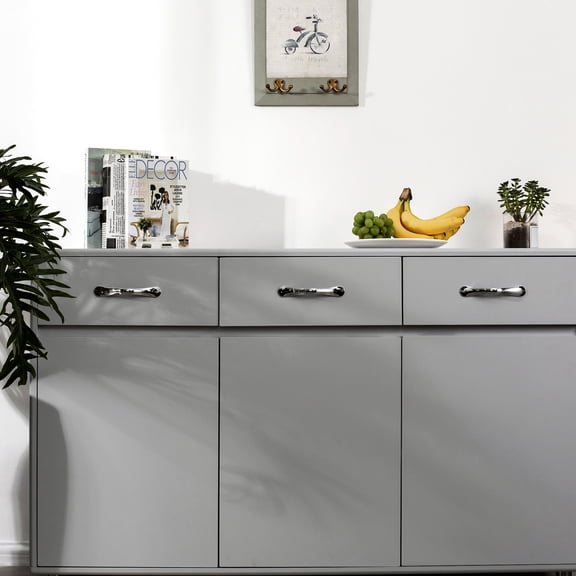Grey Storage Side Table With E1 And Easy-to-follow Assembly Guide Three Doors Abundant Space Stylish Craftsmanship