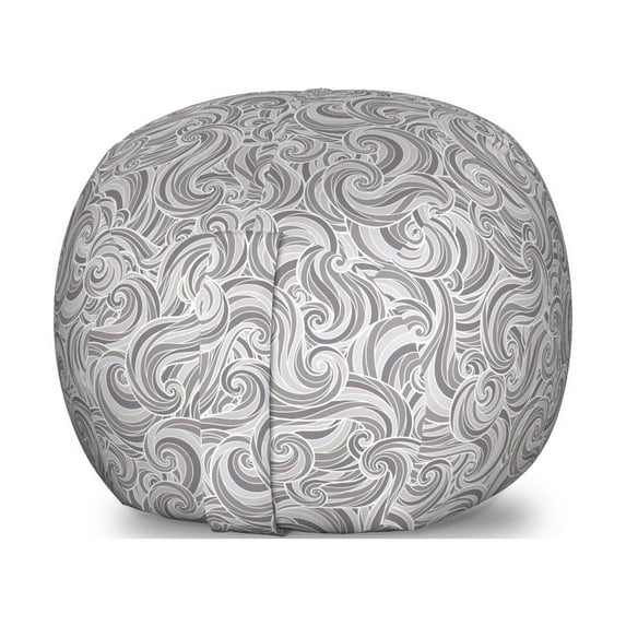Grey Storage Toy Bag Chair, Abstract Hand Drawn Curly Lines and Swirls in Grey Shades Retro Style Ornament of Waves, Stuffed Animal Organizer Washable Bag, Small Size, Grey, by Ambesonne