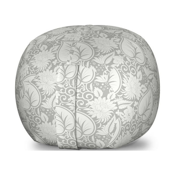 Grey Storage Toy Bag Chair, Big Leaves on Old Fashion Floral Background Feminine Dramatic Style Retro Graphic Print, Stuffed Animal Organizer Washable Bag, Small Size, Grey, by Ambesonne