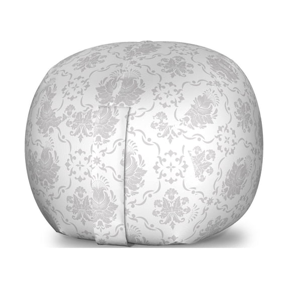 Grey Storage Toy Bag Chair, Classic Victorian Floral Patterns Tulips Nostalgic Romantic Modern in Vintage Style Bohemian, Stuffed Animal Organizer Washable Bag, Large Size, Grey, by Ambesonne