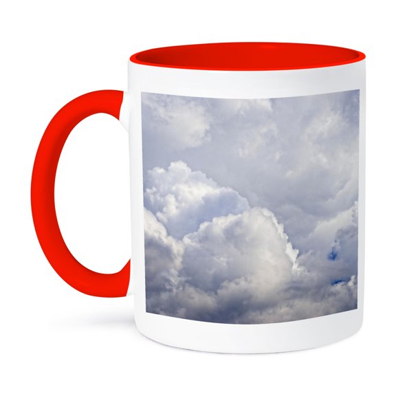 Grey Stormy Clouds High In The Sky. Summer Thunderstorm Is Coming, 11oz Two-Tone Red Mug