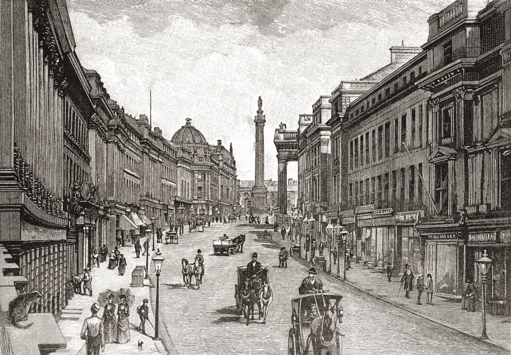 Grey Street Newcastle-upon-Tyne England in the 19th century From Cities of the World published c1893 Canvas Art - Ken Welsh Design Pics (32 x 22)