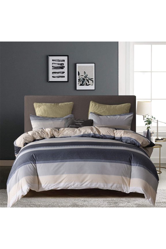 Grey Stripe 3 Pcs Queen Boho Duvet Cover, Black Geometric Pattern Printed on White Bohemian Comforter Cover Bedding Set