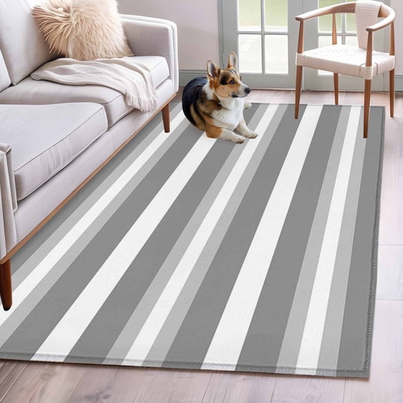 Grey Stripe Area Rug 3x5 FT, Non Slip Entryway Bedside Carpet, Minimalist Farmhouse Striped Washable Soft Floor Carpet Indoor Mat Non-Shedding Throw Rugs for Dorm Kitchen Home Office