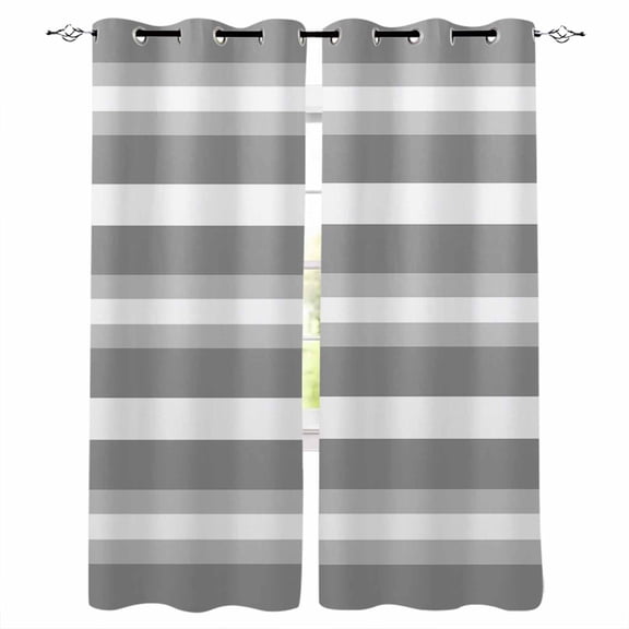 Grey Stripe Blackout Curtains 45 Inches Long, Thermal Insualted Grommet Curtains & Drapes, Minimalist Farmhouse Striped Room Darking Curtains for Living Room Bedroom Windows 2 Panels 42"W x45"L