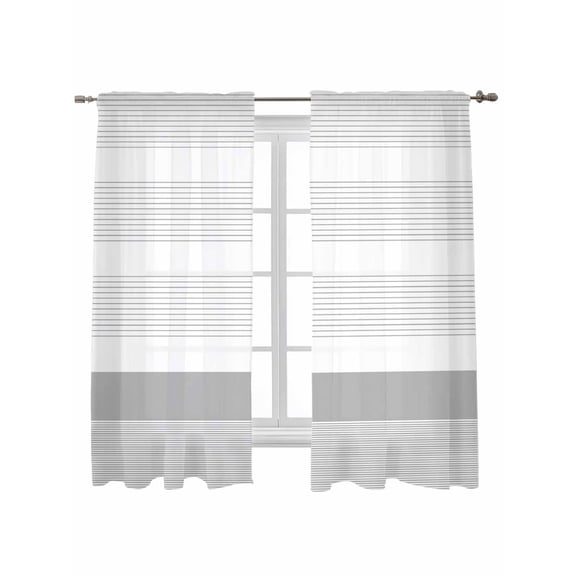 Grey Stripe Curtains 72 Inch Length, Sheer Curtains for Bedroom Living Room Window Modern Abstract Monochrome Geometric Rod Pocket Voile Drapes Kitchen Curtains Small Half Window 52"x72" 2 Panels