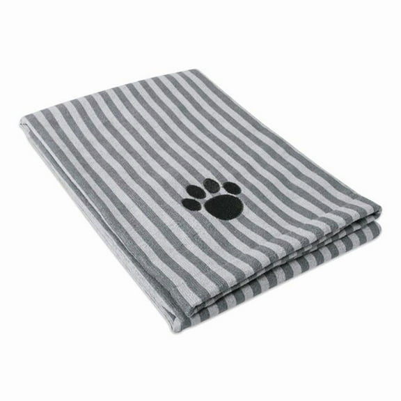 Grey Stripe Embroidered Paw Pet Towel
