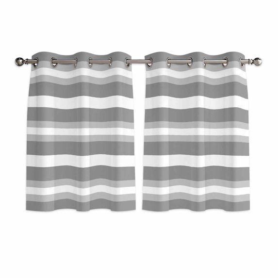 Grey Stripe Kitchen Curtains Short 54 Inch Length, Minimalist Farmhouse Striped Grommet Top Bedroom Living Room Curtains, Light Filtering Cafe Curtain Drapes 2 Panels Set 84''x54''