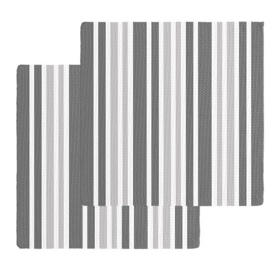 Grey Stripe Kitchen Dish Towels for Drying Dishes Set of 2, Farmhouse Minimalist Striped Waffle Weave Microfiber Hand Tea Bathroom Towels Quick Dry & Absorbent Towel 12x12