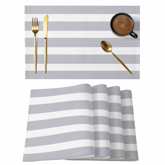 Grey Stripe Placemats Set of 12, Modern Simple Geometric White Striped Placemats for Dining Table, Place Mats for Kitchen Tabletop, Waterproof Wipeable Dining Table Mats Set