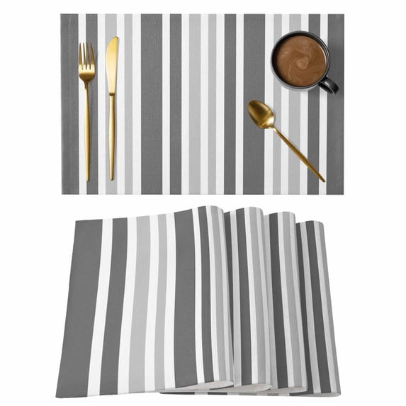 Grey Stripe Placemats Set of 8 Farmhouse Minimalist Striped Place Mats Indoor Wipeable Table Mats Washable Cloth Dining Table Placemats for Kitchen Holiday Party Home Decor 13x19 Inch