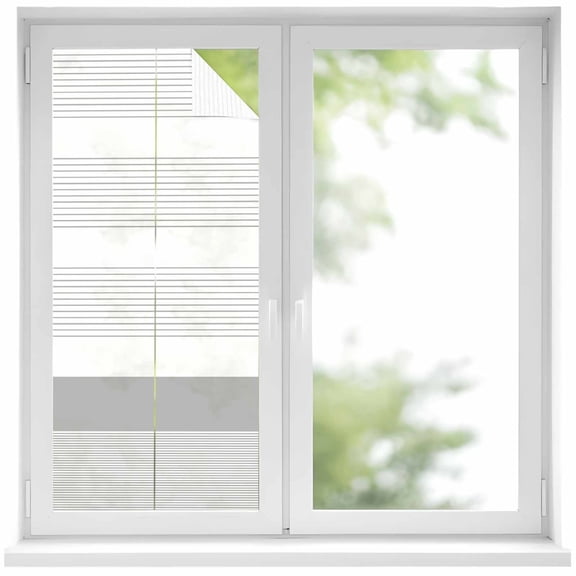 Grey Stripe Privacy Window Film, Decorative Frosted Glass Window Film, Modern Abstract Monochrome Geometric Reusable Peel and Stick Static Cling for Home Bathroom Office Glass Door 17.7"x39.3"