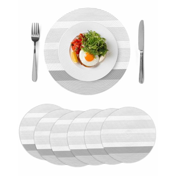 Grey Stripe Round 13 Inch Placemats Set of 6, Modern Abstract Monochrome Geometric HeatResistant Non Slip Place Mats for Dining Table, Wipeable Braided Kitchen Table Mats for Housewarming