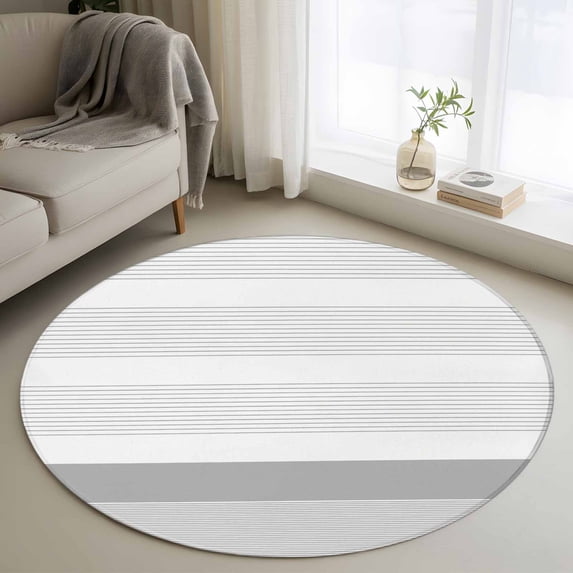 Grey Stripe Round Area Rug 4 FT, Non Slip Indoor Outdoor Rug, Modern Abstract Monochrome Geometric Washable Soft Circular Carpet Non-Shedding Floor Mat for Coffee Table Nursery Foyer Balcony