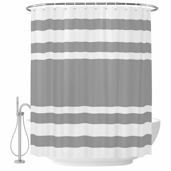 Grey Stripe Shower Curtain Set with Hooks, Geometric Pattern White Stripes Modern Water Repellent Shower Curtains for Bathroom Decor Sturdy Shower Curtain, Machine Washable 36x78 Inch