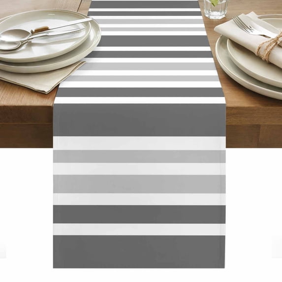 Grey Stripe Table Runner - 120 Inch Long, Kitchen Dining Table Runner Dresser Scarves, Farmhouse Minimalist Striped Farmhouse Decor for Coffee Tables Wedding Party Banquet