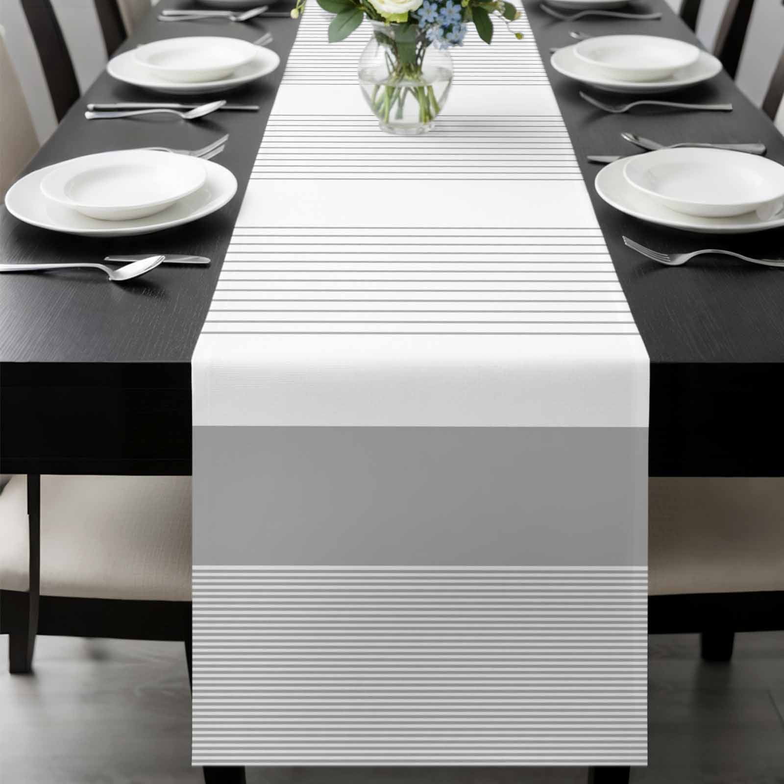 Grey Stripe Table Runner 70 Inches Long, Modern Abstract Monochrome Geometric Kitchen Coffee Dining Table Decoration for Home Party Birthday Wedding Home Decor 13x70 Inches