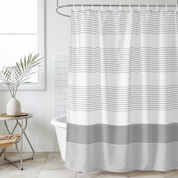 Grey Stripe Waterproof Shower Curtain, Stall 36"x78" Washable Polyester Fabric Shower Curtains for Bathroom, Modern Abstract Monochrome Geometric Decorative Bathtub Curtain Sets with Hooks