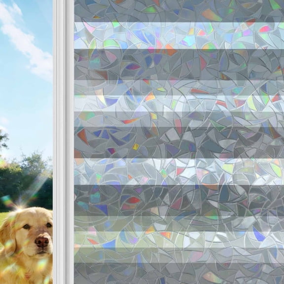 Grey Stripe Window Privacy Film Stain Glass, Reusable Decorative Rainbow Window Film, Minimalist Farmhouse Striped Non-Adhesive Static Cling Sun Blocking Stickers Decals Covers 23.6" x 59" (2pcs)