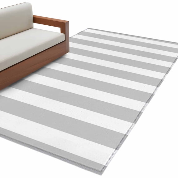 Grey Striped Area Rug 3x5 FT, Non Slip Entryway Bedside Carpet, Modern Farmhouse Gray White Stripes Washable Soft Floor Carpet Indoor Mat Non-Shedding Throw Rug for Dorm Kitchen Home Office