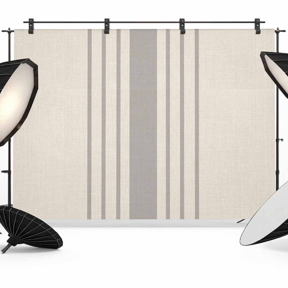 Grey Striped Backdrop for Photography, Fabric Photo Background Backdrop, Beige Geometric Modern Minimalist Photo Booth Background for Portrait Photoshoot Video Wedding Studio Decoration Banner 7x5ft