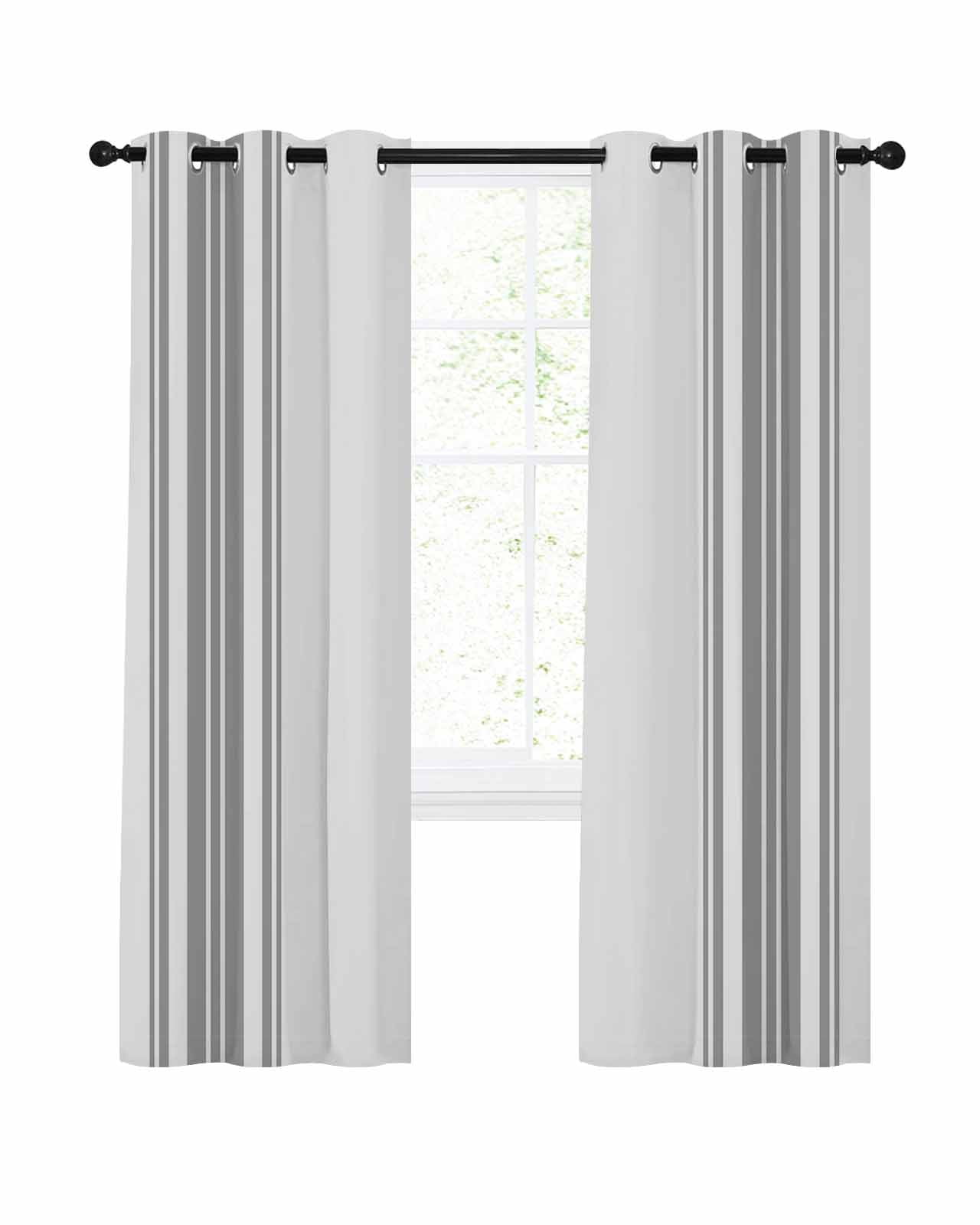 Grey Striped Blackout Curtains 45 Inches Long for Bedroom, Modern White ...