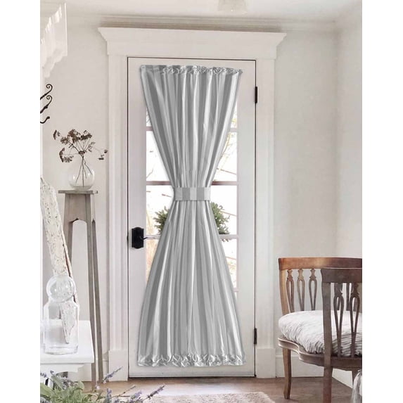 Grey Striped Blackout Curtains, French Door Curtains for Door Window, Modern Farmhouse Gray White Stripes Privacy Drapery for Patio/Sidelight Doors, 1 Panel with Tieback, 54 x 72 Inches