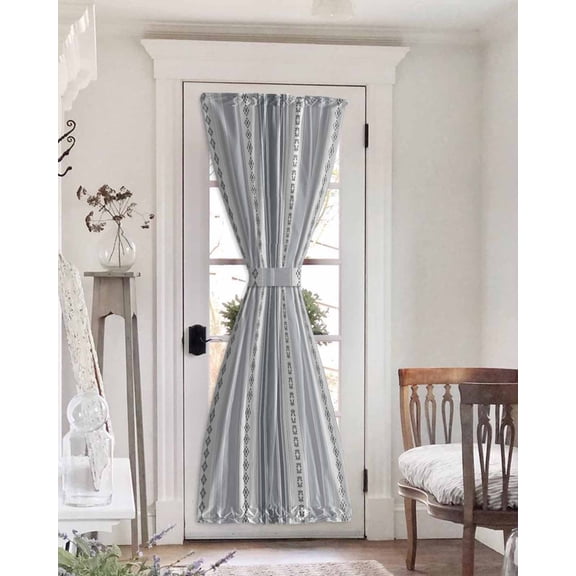 Grey Striped Blackout Curtains, French Door Curtains for Door Window, Modern Geometric Abstract Art Contemporary Privacy Drapery for Patio/Sidelight Doors, 1 Panel with Tieback, 25 x 72 Inches