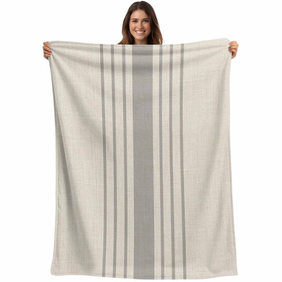 Grey Striped Blanket Soft Cozy Warm Throw Blanket for Couch, Plush Fuzzy Flannel Fleece Blankets for Sofa, Beige Geometric Modern Minimalist Bed Blankets Lightweight Gifts for Women, 30"x40"